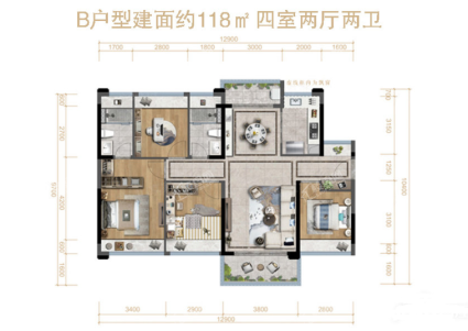 118㎡ 四室两厅两卫