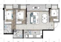 B3户型， 3室2厅2卫1厨， 建筑面积约98.89平米