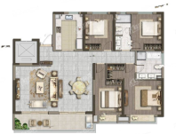 宝龙一城户型E-176平米4室2厅2卫建筑面积：约176平米