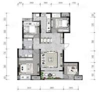B1套内91㎡户型， 4室2厅2卫1厨， 建筑面积约118.00平米
