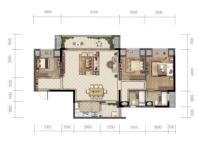 A4户型套内99㎡， 3室2厅2卫1厨， 建筑面积约114.00平米