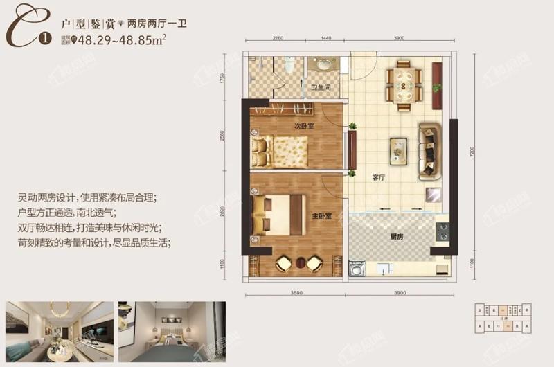 C1户型2房2厅1厅48.29-48.85㎡