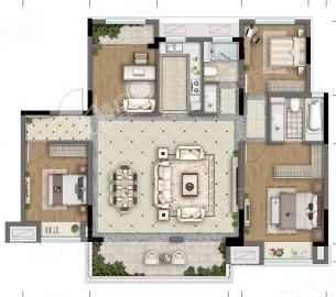 套内约121㎡户型， 4室2厅2卫1厨， 建筑面积约141.00平米