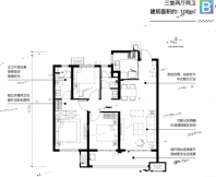 B户型 约108平米3室2厅2卫