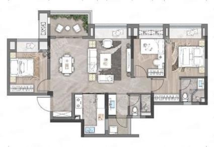B2， 3室2厅2卫1厨， 建筑面积约100.00平米