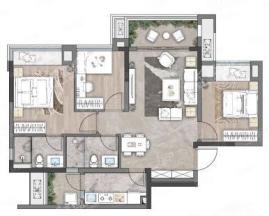 B1， 3室2厅2卫1厨， 建筑面积约92.00平米