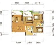 洋房B1户型， 3室2厅2卫1厨， 建筑面积约105.00平米