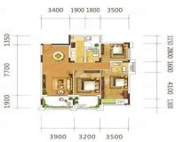 洋房A1户型， 3室2厅2卫1厨， 建筑面积约103.00平米