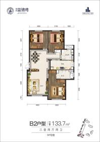 乌房蓝锦湾-B2户型-133.7㎡-三室两厅两卫