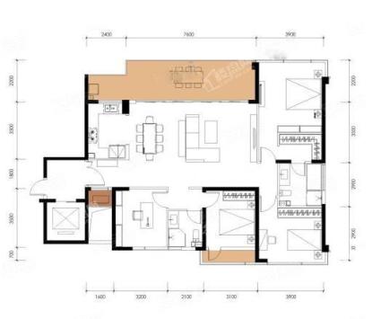 E2套内139户型， 4室2厅2卫0厨， 建筑面积约179.00平米