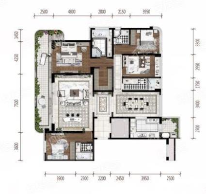 B户型， 4室2厅4卫1厨， 建筑面积约258.00平米