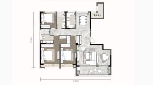C1户型， 4室2厅2卫1厨， 建筑面积约140.00平米