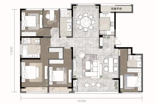 E1户型， 5室2厅3卫1厨， 建筑面积约192.00平米
