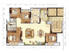 洋房E-2户型， 4室2厅2卫1厨， 建筑面积约127.72平米