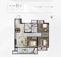 89㎡户型图 平层户型方正卧室朝南  居室：3室2厅1卫1厨