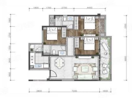 澜庭C4户型， 3室2厅2卫1厨， 建筑面积约111.00平米