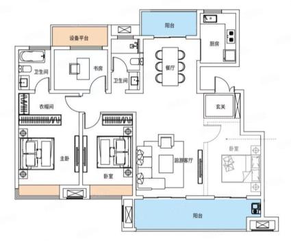Y2户型， 4室2厅2卫1厨， 建筑面积约138.00平米