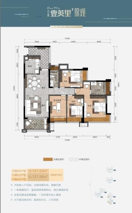 12栋04/13栋03、04户型4房2厅2卫121.63㎡