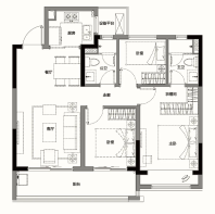 绿城朗月滨河 建筑面积约102平米户型，3室2厅2卫