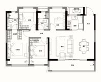 绿城朗月滨河 建筑面积约119平米户型，3室2厅2卫