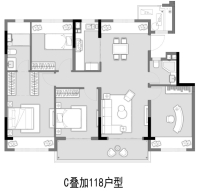 东原月印万川 叠加户型 - G，118平米，4室2厅2卫