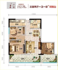 i户型 三房两厅一卫一厨双阳台 112.70㎡