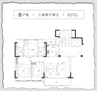 融创山云轩 B户型，建筑面积约110平米，3室2厅2卫