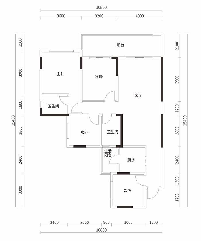 D 4室2厅2卫 135.48㎡