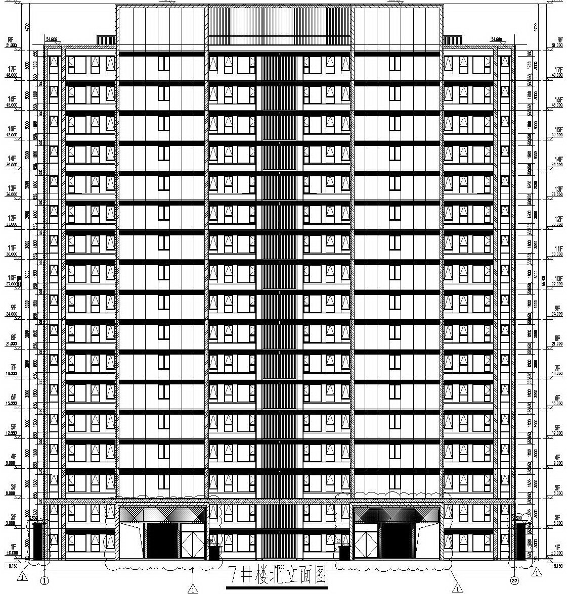 虹溪璟庭 #7幢住宅楼北侧立面设计图_2022年3月8日规划方案变更后
