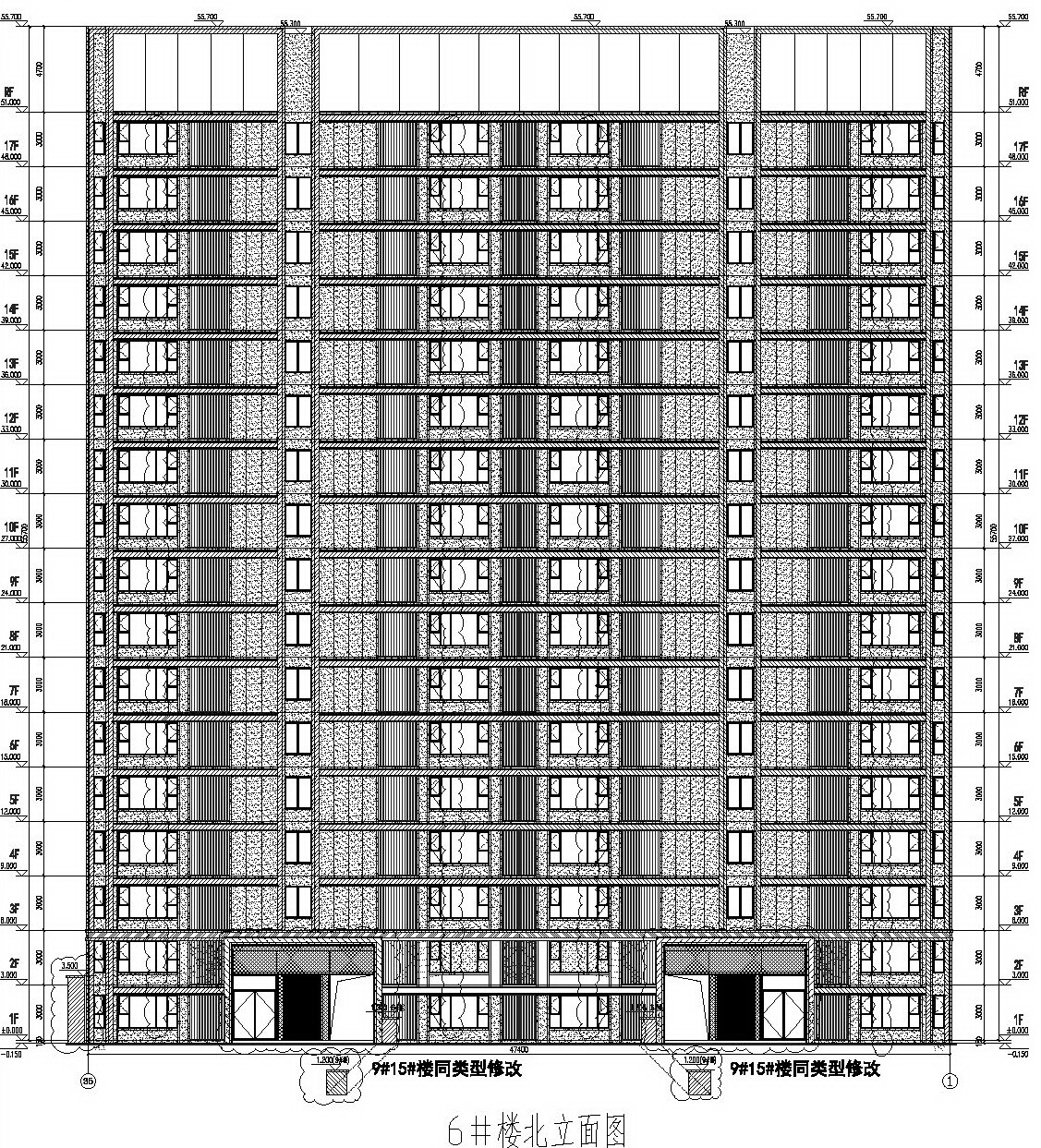 虹溪璟庭 #6幢住宅楼北侧立面设计图_2022年3月8日规划方案变更后