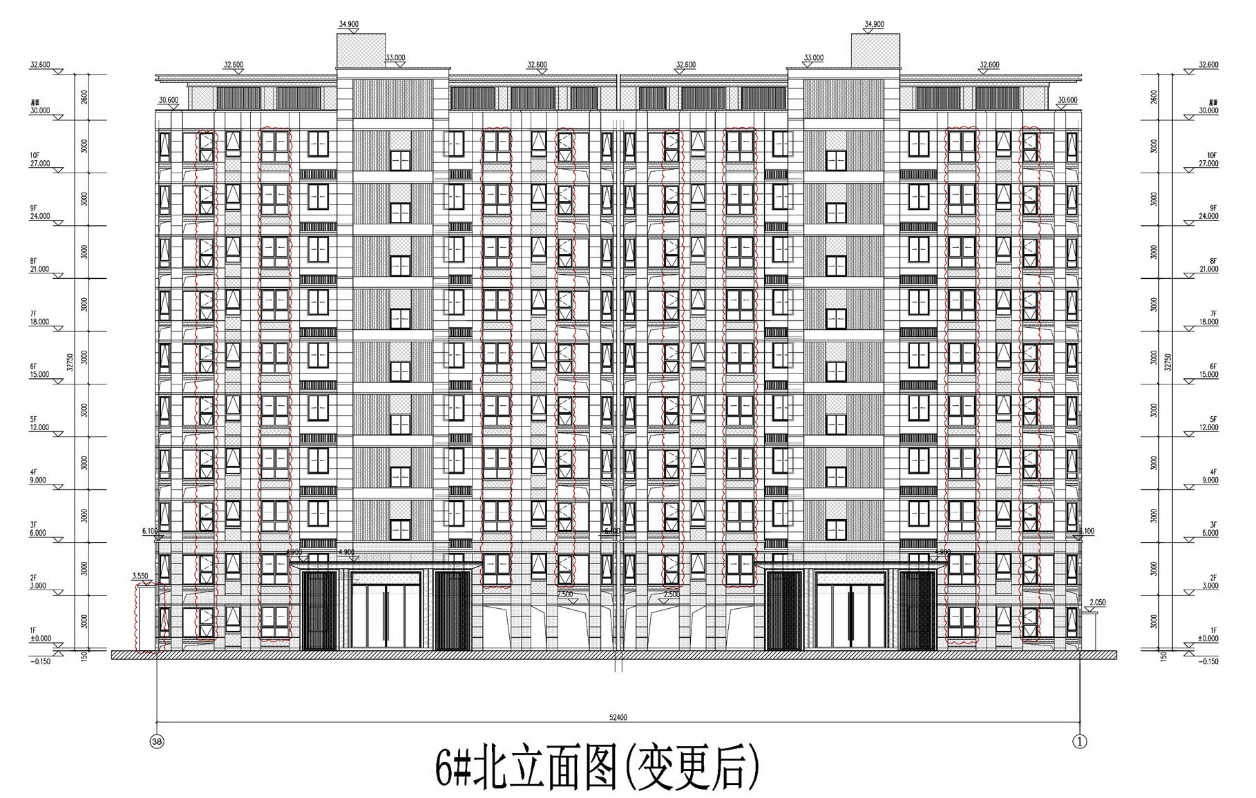 五矿DK20200104地块项目#6幢住宅楼北侧立面设计图_2022年3月4日规划方案变更后