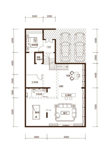 合院D户型，建面约332㎡