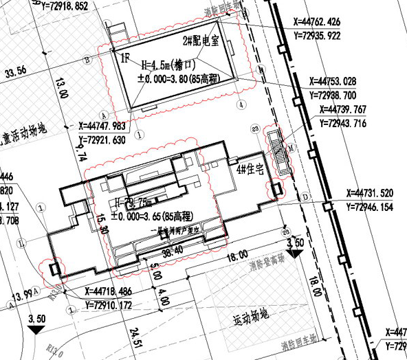 花语澜苑 总平面图细节展示，#4幢住宅楼，层26F，高79.75米（一层中间户架空）