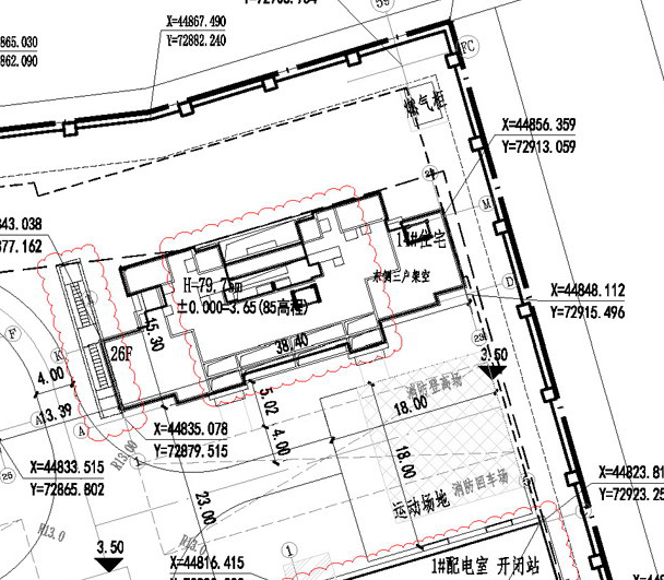花语澜苑 总平面图细节展示，#14幢住宅楼，层26F，高79.75米（东侧三户架空）