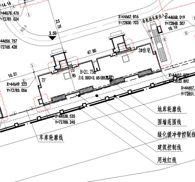 花语澜苑 总平面图细节展示，#3幢住宅楼，层7F，高21.75米
