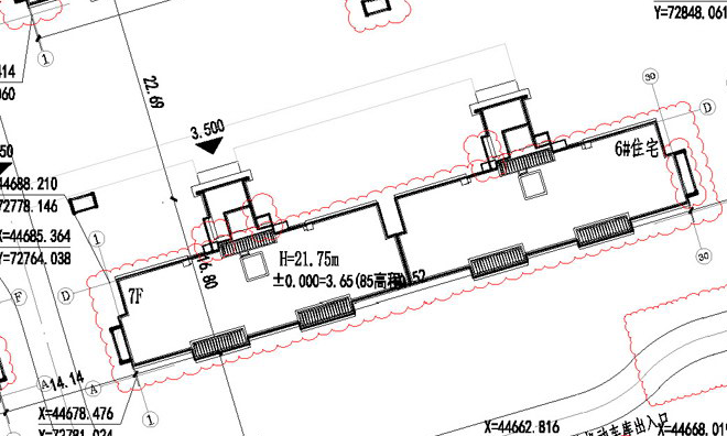 花语澜苑 总平面图细节展示，#6幢住宅楼，层7F，高21.75米