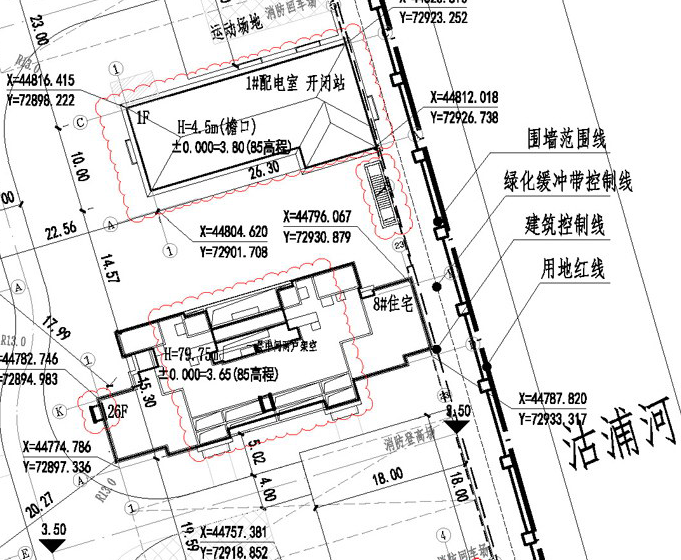 花语澜苑 总平面图细节展示，#8幢住宅楼，层26F，高79.75米（一层中间户架空）
