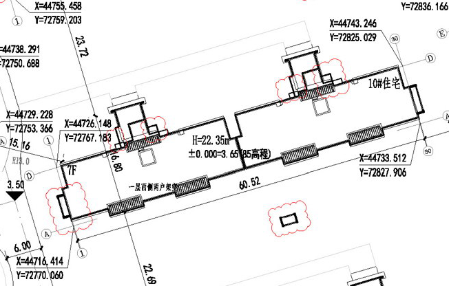 花语澜苑 总平面图细节展示，#10幢住宅楼，层7F，高22.35米