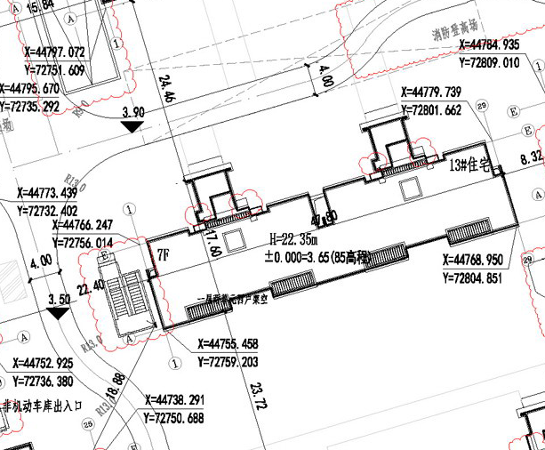 花语澜苑 总平面图细节展示，#13幢住宅楼，层7F，高22.35米