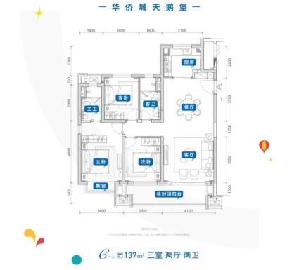 建面约137㎡-三室两厅两卫