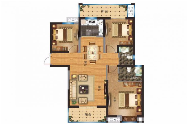 河南新鄉信合·湖畔春天戶型3室2廳2衛1廚圖