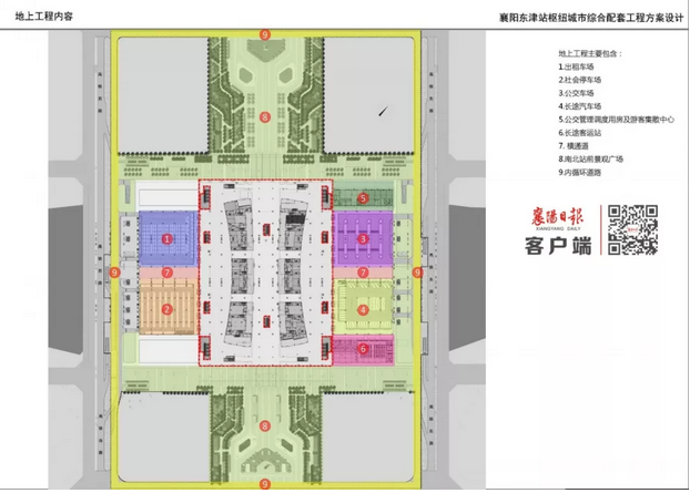 候車室及鐵路站臺;地面層為出站客流集散區,有公交樞紐站,公路客運站