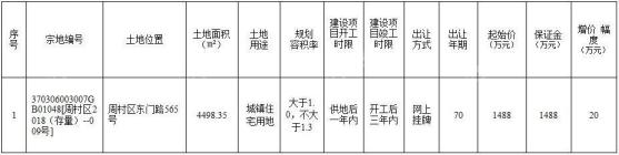 淄博市国有建设用地使用权公开出让公告（淄自然交告字〔2019〕36号）