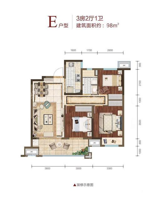 11-14f,19-24f 有房源建筑面积约98 m05户型房源:中海左岸馥园5