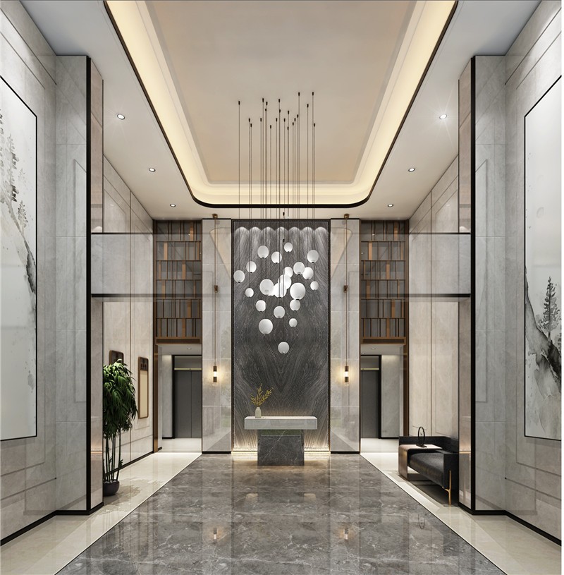 蒂森克虏伯电梯以挑高五星级入户大堂,三梯两户级规划设计外立礼序