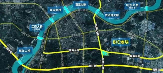 青云大桥,西江大桥,罗泊湾大桥,城东大桥(规划中),六座大桥沟通郁江