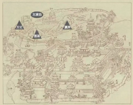 促进了园林艺术的发展这种"一池三山"的布局建章宫北为太液池,池中起