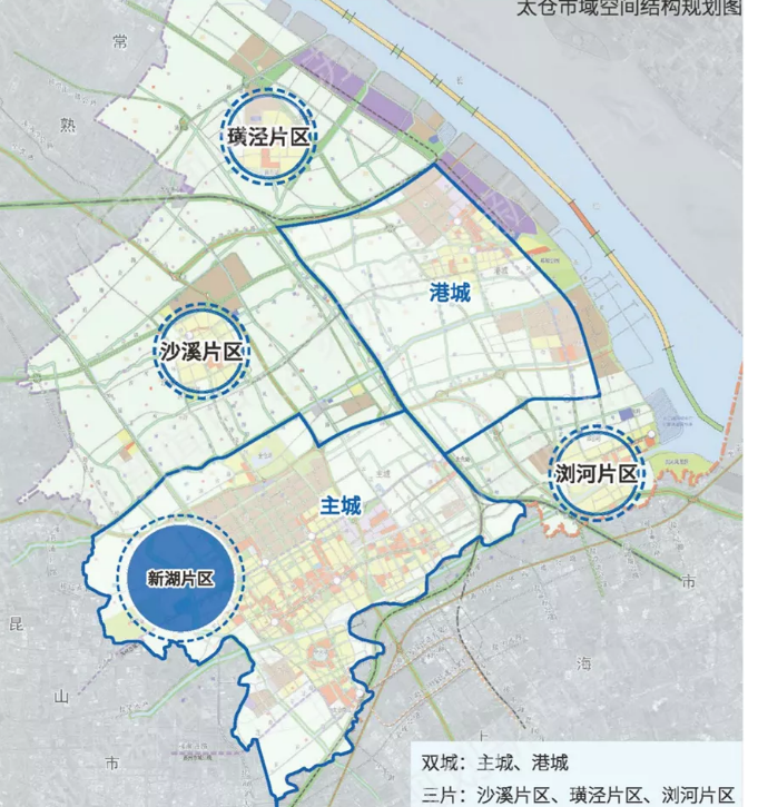 2017年,太仓新一轮总规提出双城三片的市域空间结构