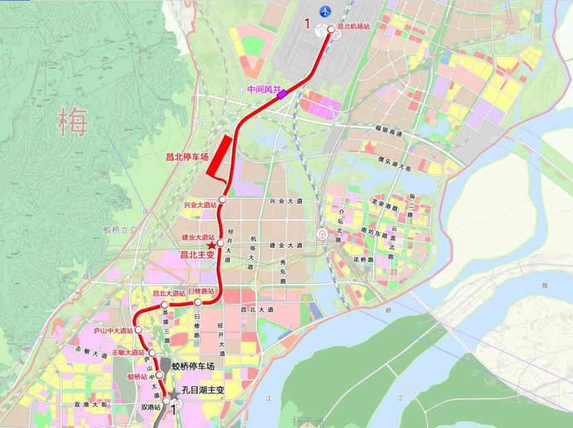 南昌地鐵1號線北延線,走向為雙港站北延至南昌昌北國際機場,全長16.