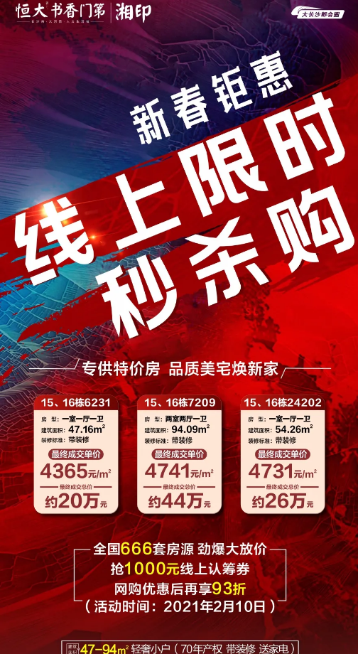 恒大书香门第新春置业季75折钜惠,网上购房3000抵3万!-湘潭楼盘网